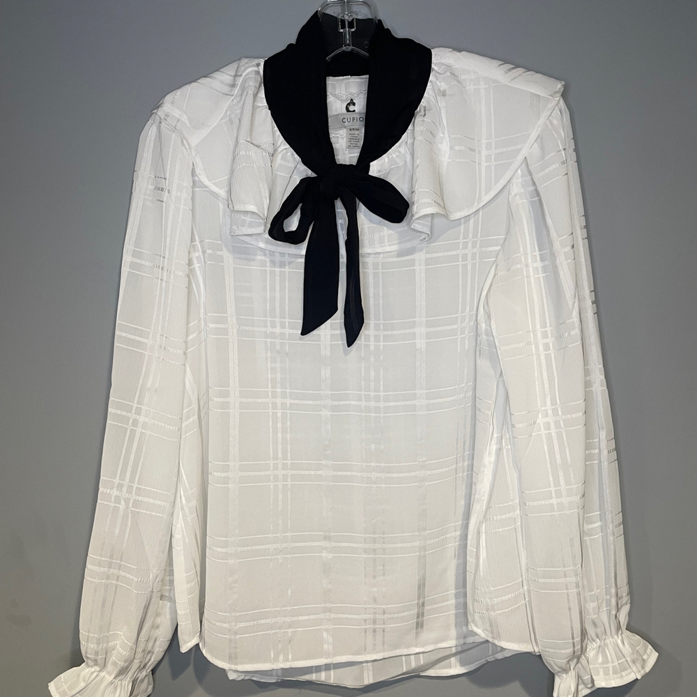 Cupio White Blouse With Black Bow Size Small - Picture 3 of 8